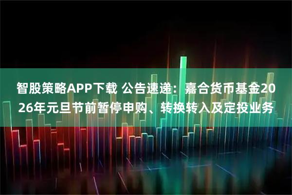智股策略APP下载 公告速递：嘉合货币基金2026年元旦节前暂停申购、转换转入及定投业务